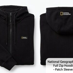 National Geographic Women Black Zip-Up Hoodie with Subtle Logo